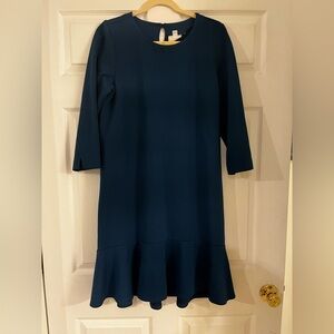 J. Jill Ponte Knit Polka Dot Peplum‎ Dress Blue Black 3/4 Sleeves Keyhole Sz M​